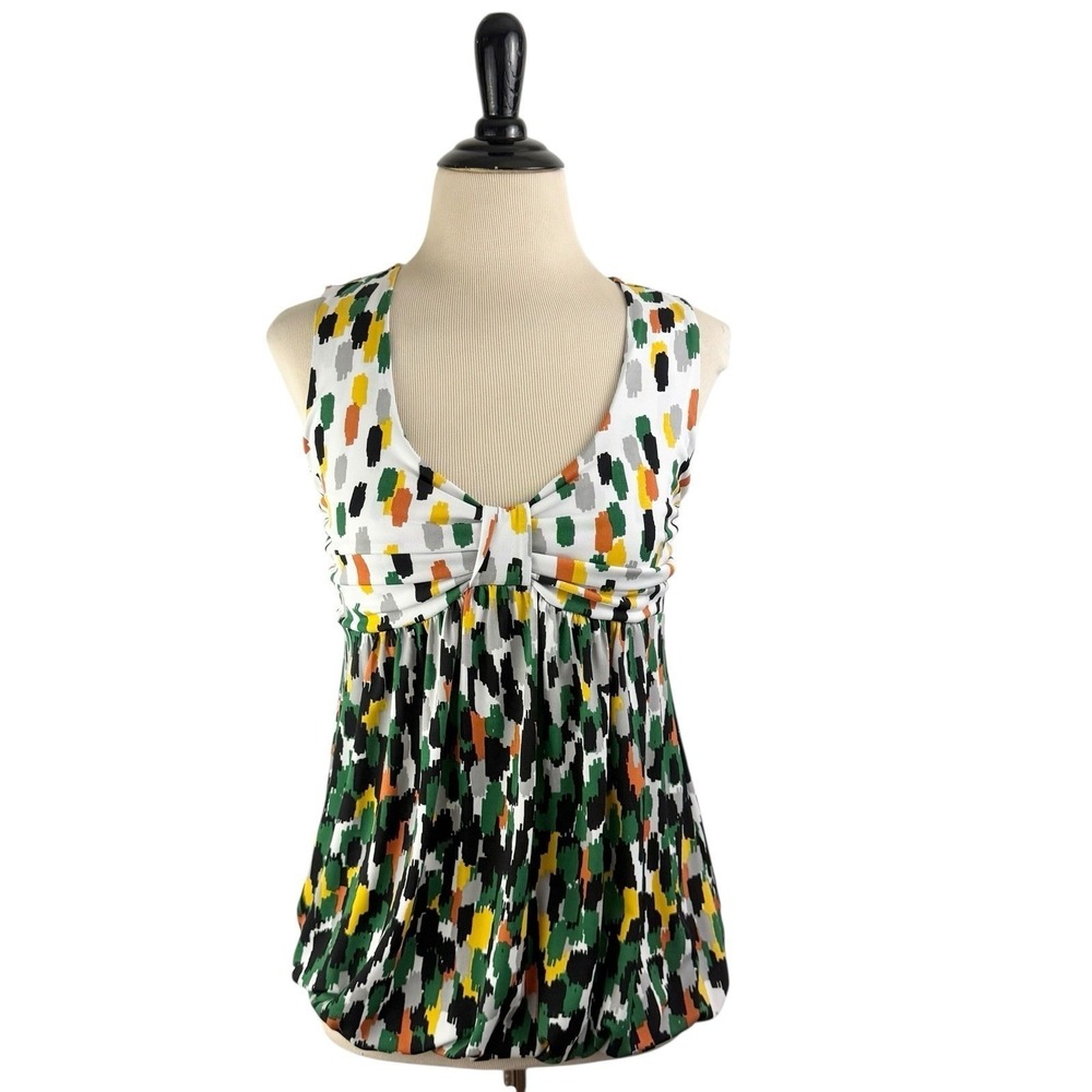 XOXO Babydoll Y2K Tank TOP S Black Green Stretch Colorful Preppy Blouson Knit